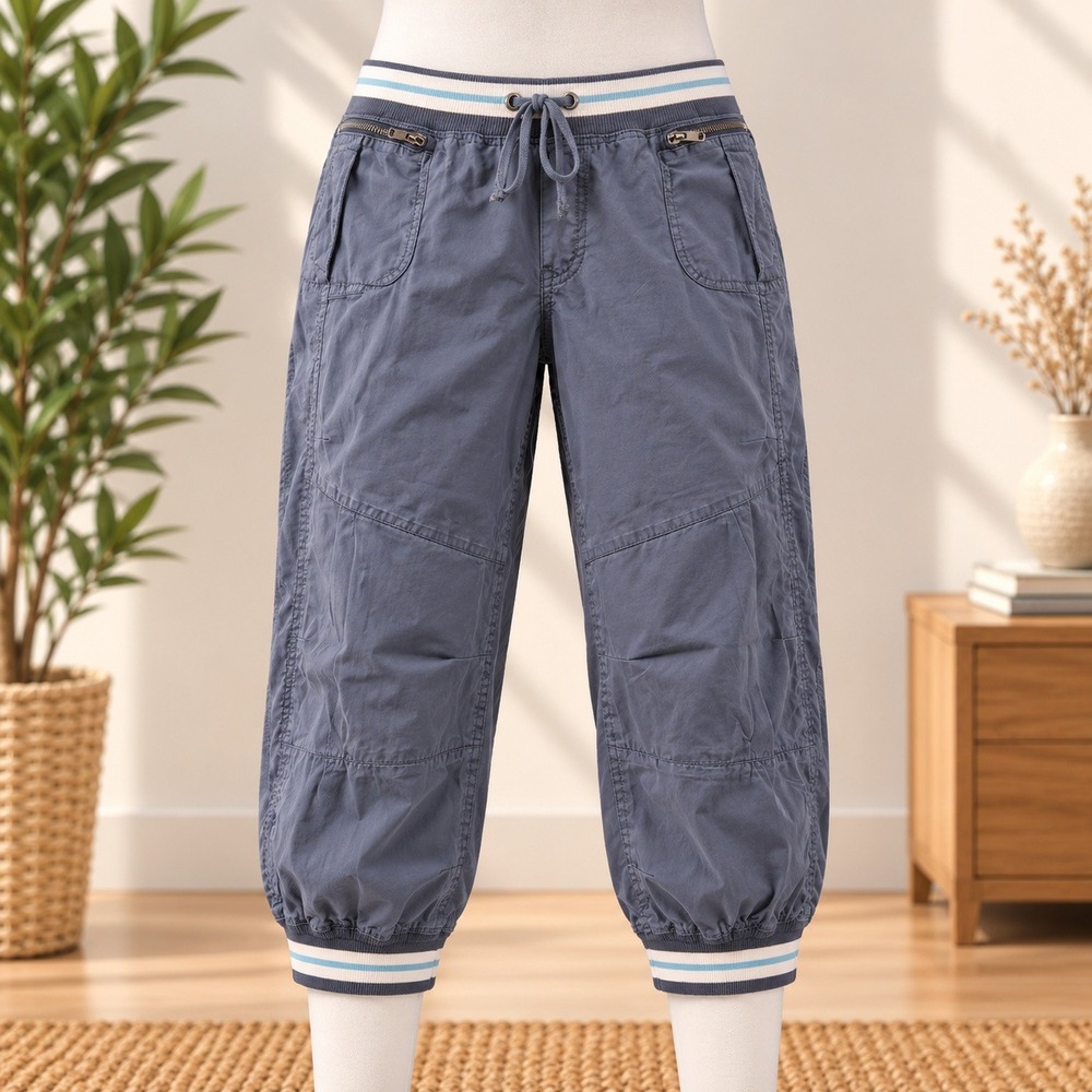 Tommy Jeans Cropped Jogger Pants Mens Medium Blue Striped Trim Drawstring 3135